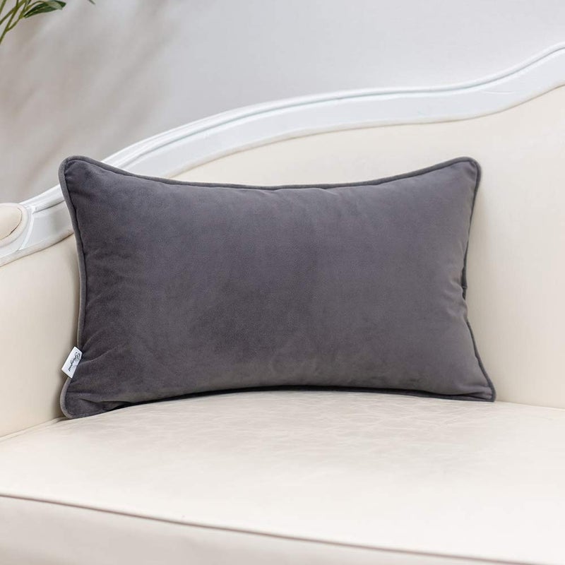 Yangest Grey Striped Throw Pillow Cover Multicolor Velvet Cushion Cover Zippered Rectangular Pillowcase for Sofa Couch Bedroom Living Room Home Decoration, 12x20 Inch - Image 2